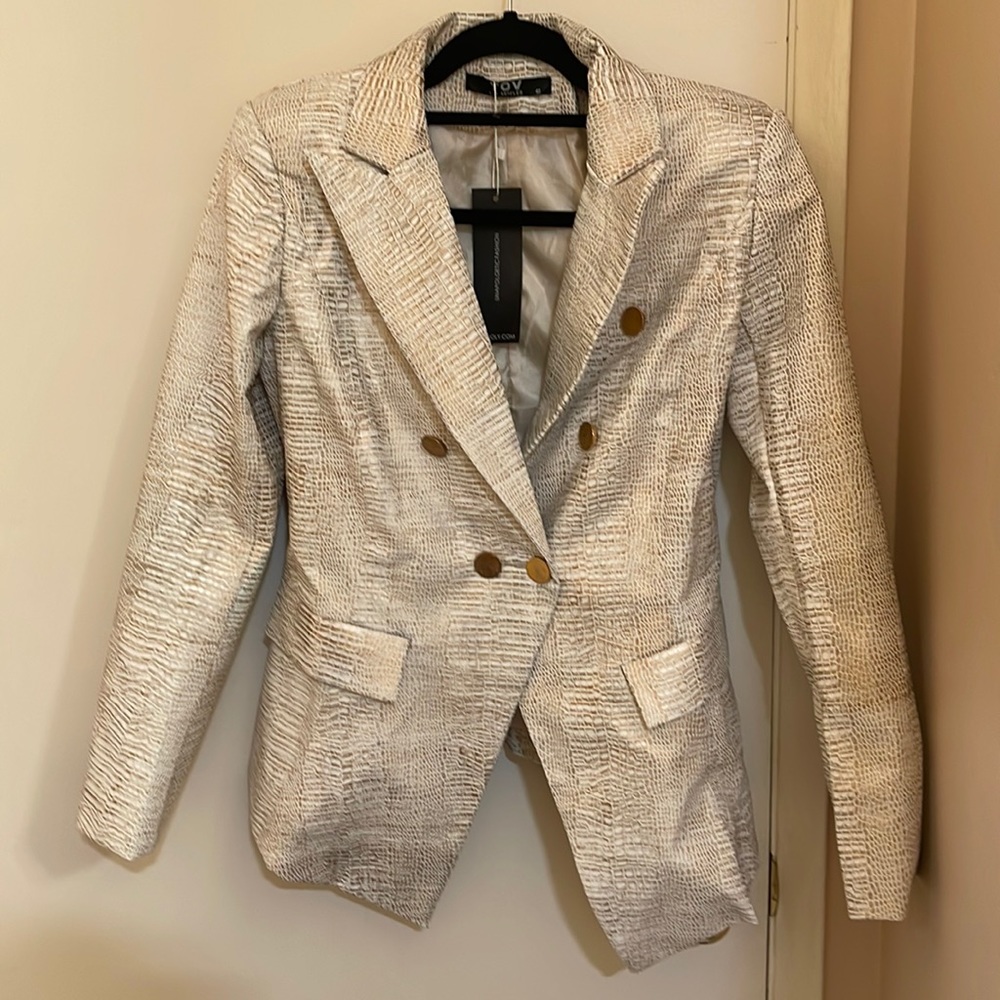 TOV Holy Vegan Snakeskin Leather Double Breasted Blazer | NWT Sz Small
